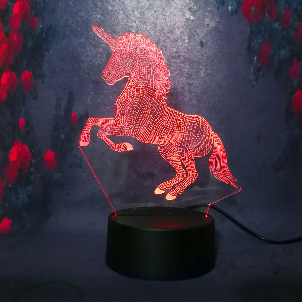 Прохладный 3D ночник Единорог 7 светодио дный цветов Изменение светодиодный свет