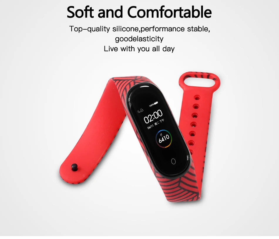 BOORUI новейший mi band 4 ремешок водонепроницаемый силиконовый ремень с цветами mi band 4 аксессуары сменный ремешок для xiaomi mi 4