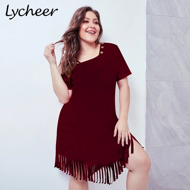 Женское винтажное платье с кисточками Lycheer однотонное вечернее коротким рукавом