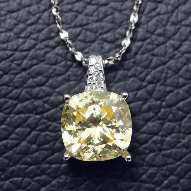 

fancy vivid yellow stone Necklace pendants 925 silver Cubic Zircon pendant women jewelry square shape CZ free shipping