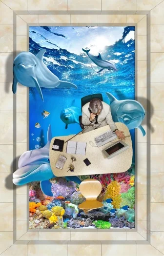 

[Самоклеящаяся] 3D Коралловая плитка дельфина 4 Нескользящая водонепроницаемая фото самоклеющаяся напольная Настенная Наклейка обои фрески...