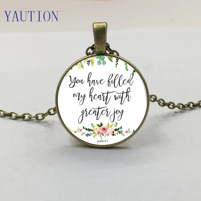 YAUTION You Filled My Heart Psalm 4 7 цветочное Очаровательное ожерелье стеклянный кабошон кулон