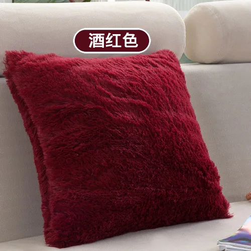 Cushion Cover6 Теплая с мехом Подушка сплошной цвет плюшевая декоративная подушка для дивана красный синий черный желтый романтическая домашняя цветная наволочка - Цвет: Cushion Cover6