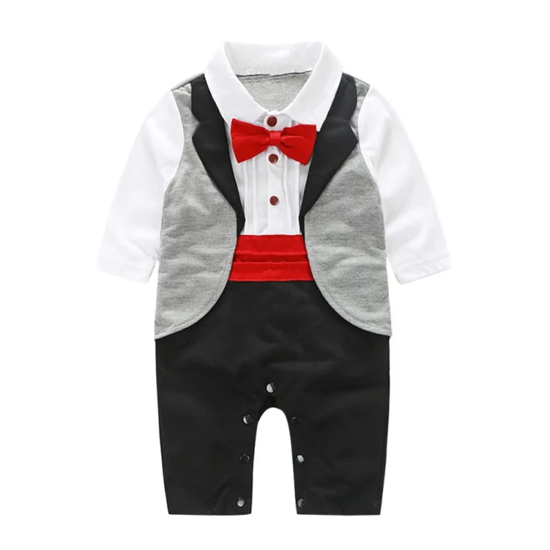Baby Rompers Suit Cotton Boy Clothes Long Sleeve Bow Tie Bebe Newborn Jumpsuits Toddler Boys Costume 0-18M |