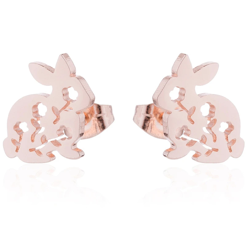 Tiny Bunny Earrings Studs Minimalist Rabbit Animal Stainless steel | Украшения и аксессуары