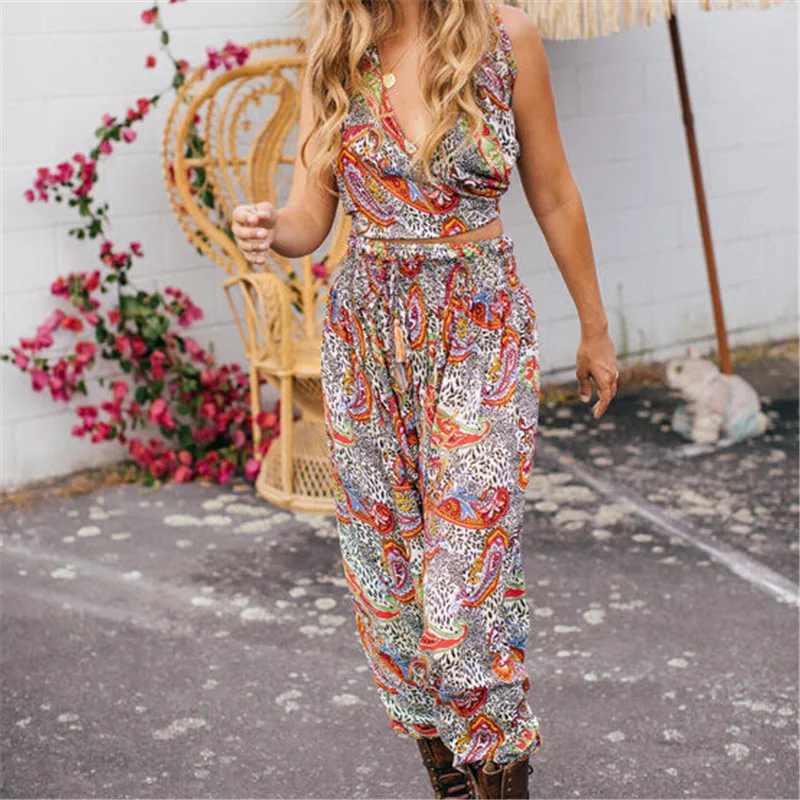 Women Casual Beach Printed Wide Leg Trousers 2018 New Ladies Loose High Waist Baggy Harem Pants Hot Sale Bohemian Floral | Женская
