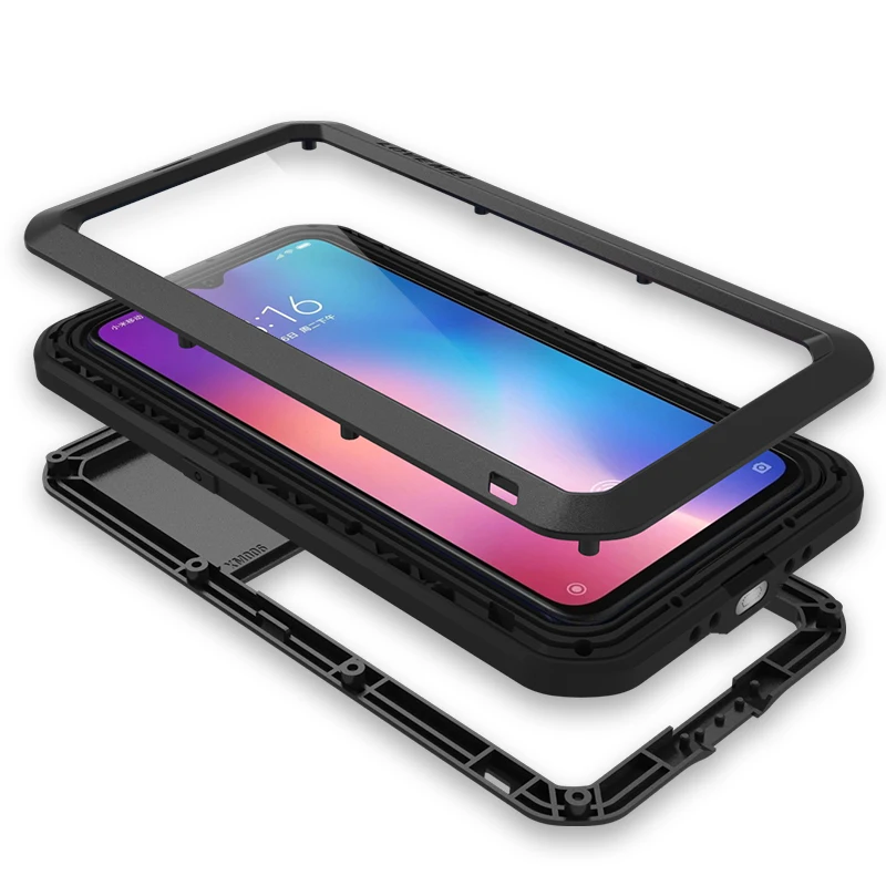 Для Xiaomi Mi 9 чехол Lovemei алюминиевый металл + стекло Gorilla Shock Drop водонепроницаемый для