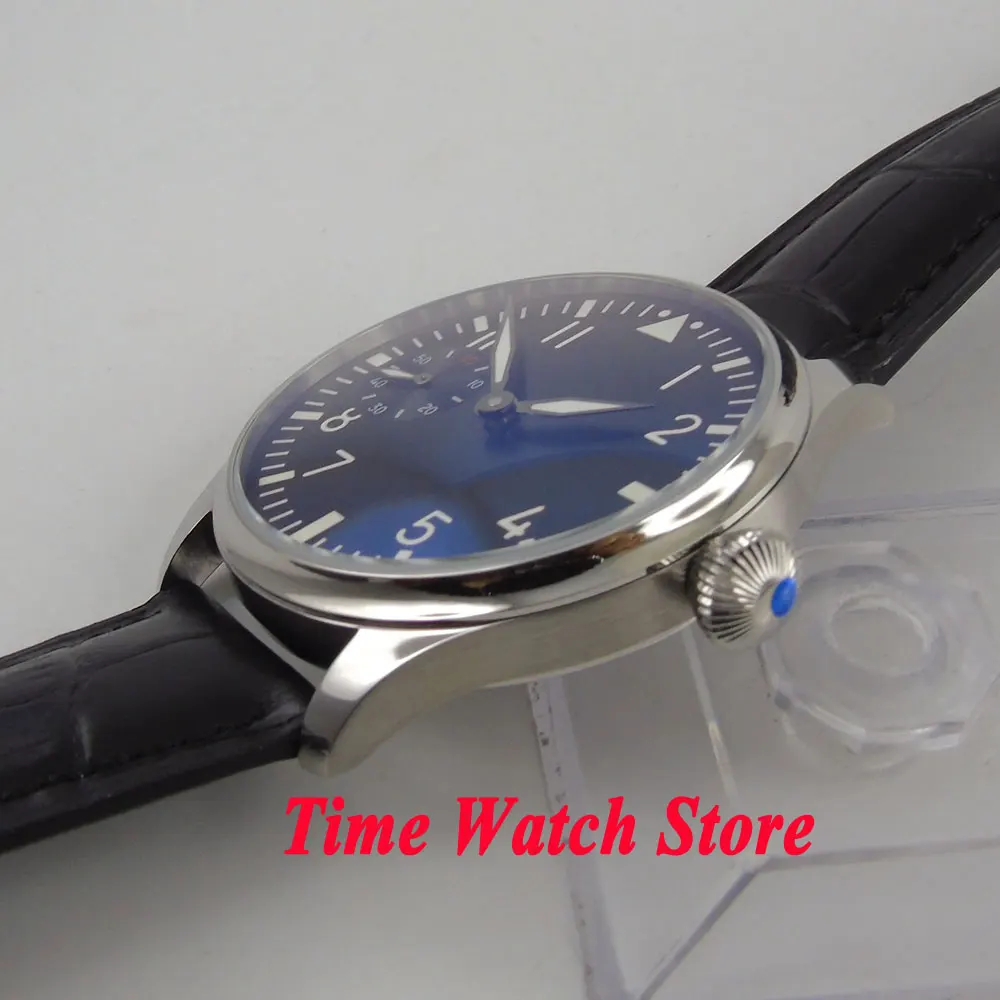 Часы Parnis 44 мм с черным циферблатом светящиеся раскладные механические 6497 ручным