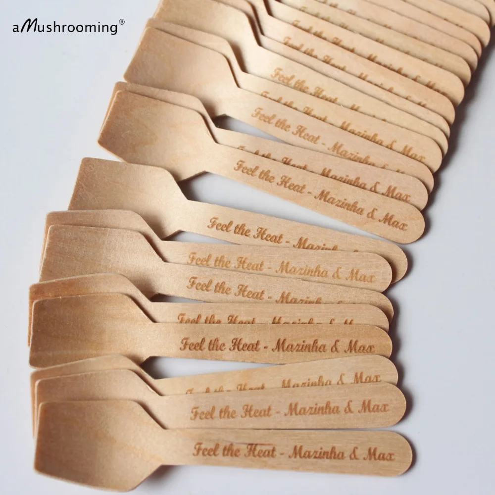 100pcs Feel the Heat Party Dessert Spoons Wooden Hot Chocolate Cocoa Stirrer Unique Tasting | Дом и сад