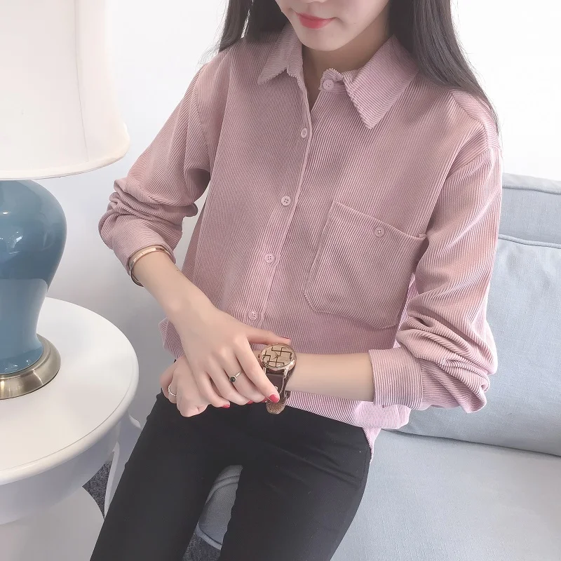 Женская Длинная свободная рубашка теплая Вельветовая в Корейском стиле с