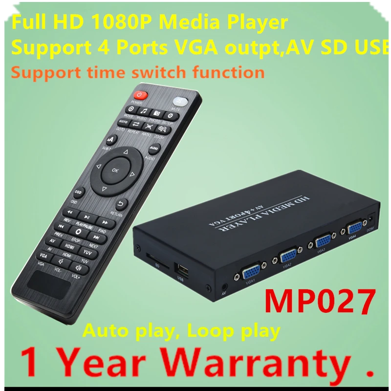 JEDX MP027 1080p Full HD ультра портативный цифровой медиаплеер с 4 портами VGA CVBS для USB
