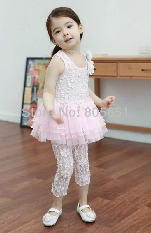 Новые Девушки Mini Dress Рукавов Футболки Брюки Леггинсы Летом Наряды 2-7 Лет Дети