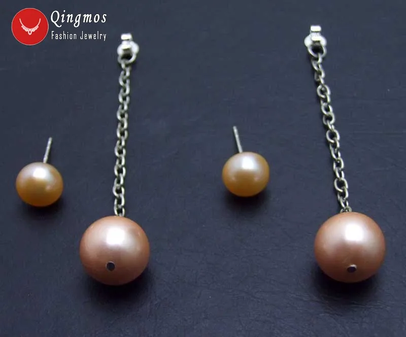 Qingmos Natural Pearl Earring for Women with Pink 7-8mm Flat Round &amp Dangle 12mm Sea Shell Earrings Jewelry Ear563 | Украшения и