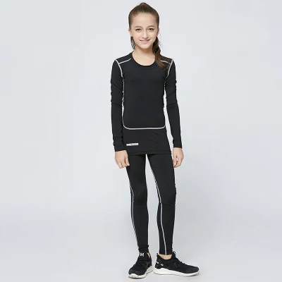 gray line set Комплекты для бега для мальчиков и девочек, компрессионные колготки, одежда, спортивный костюм для бега, тренировок, тренажерного зала, фитнеса, спортивные костюмы для футбола, леггинсы - Цвет: gray line set