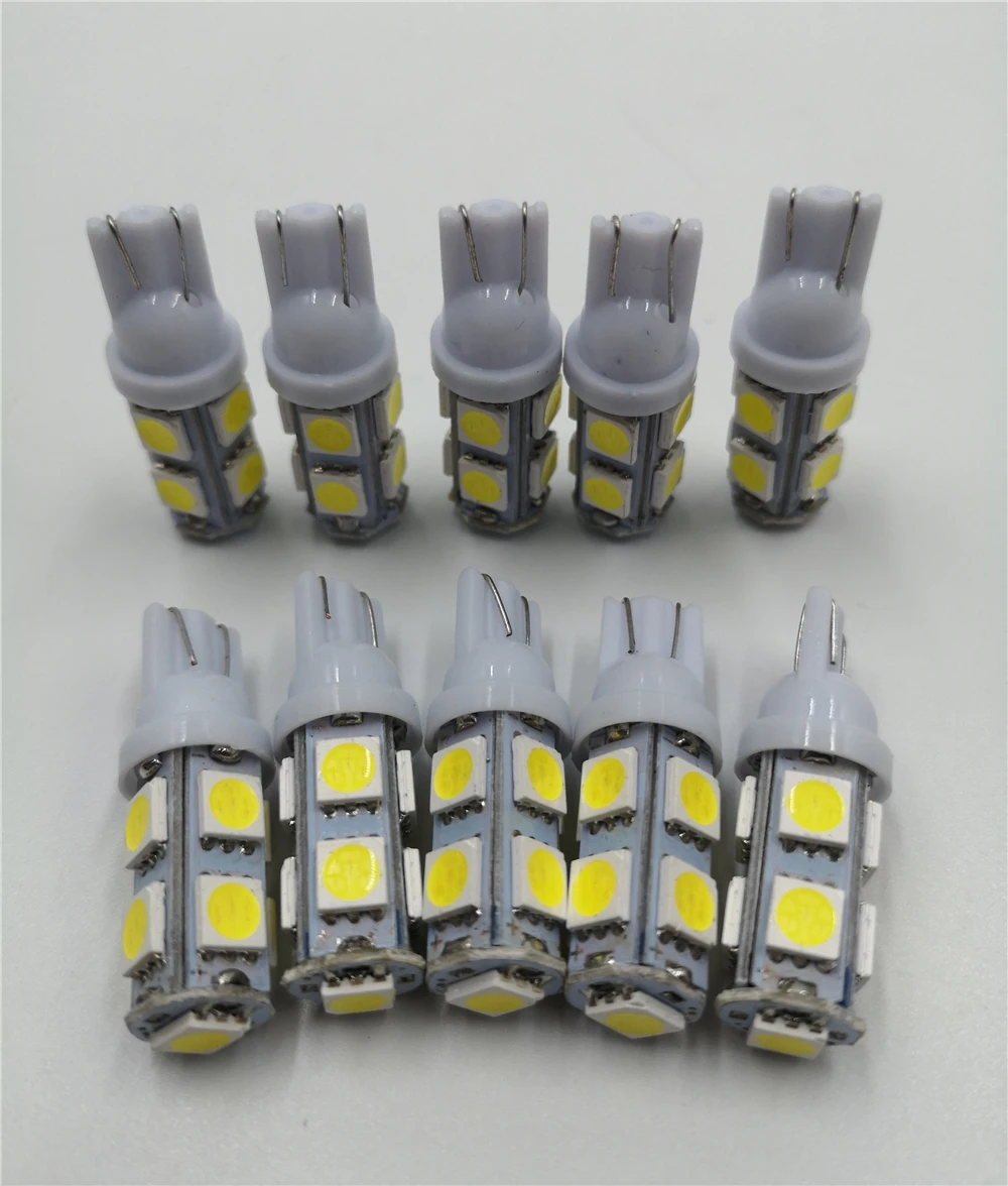 CSCSNL 100x светодиодный T10 W5W лампы 9SMD 5050 белого и синего цвета Авто Клин габаритные