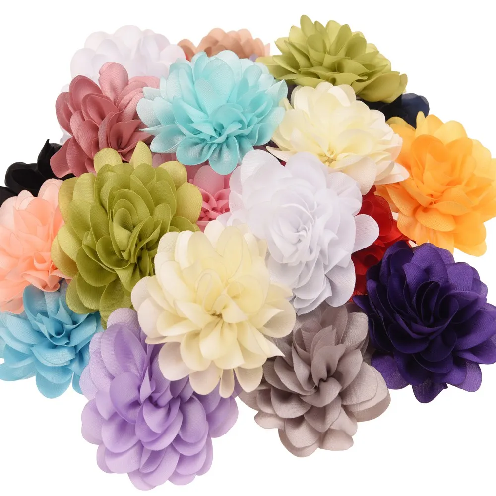 20 шт. шифоновые гофрированные цветы для волос 6 см|flowers without clips|hair flowerhair accessories diy |