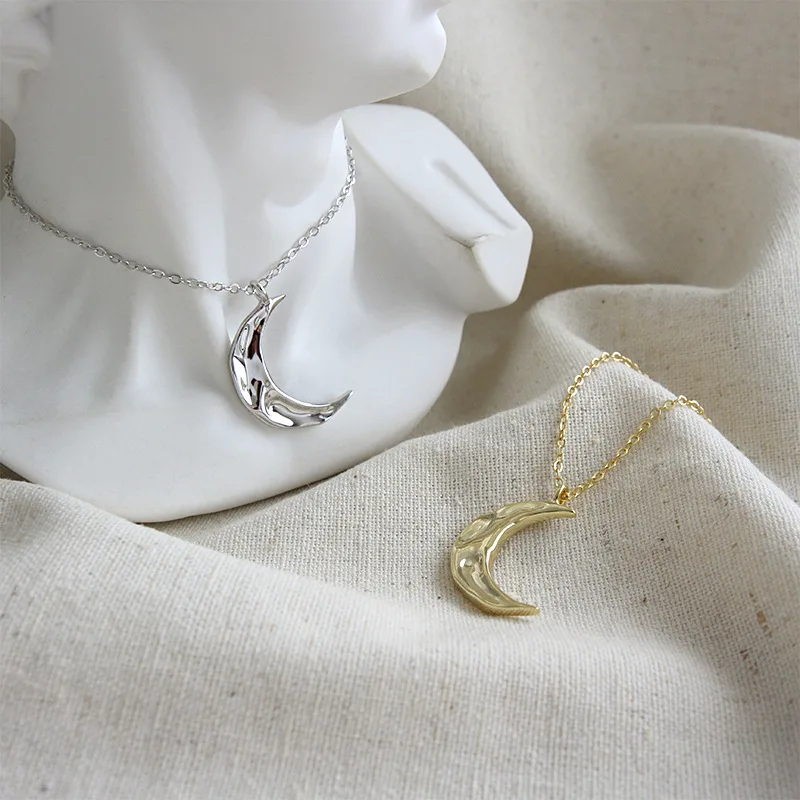YPAY Solid 925 Sterling Silver Necklace Korean INS Minimalist Irregular Concave Surface Moon Pendant Necklaces Jewelry YMN122 | Украшения и