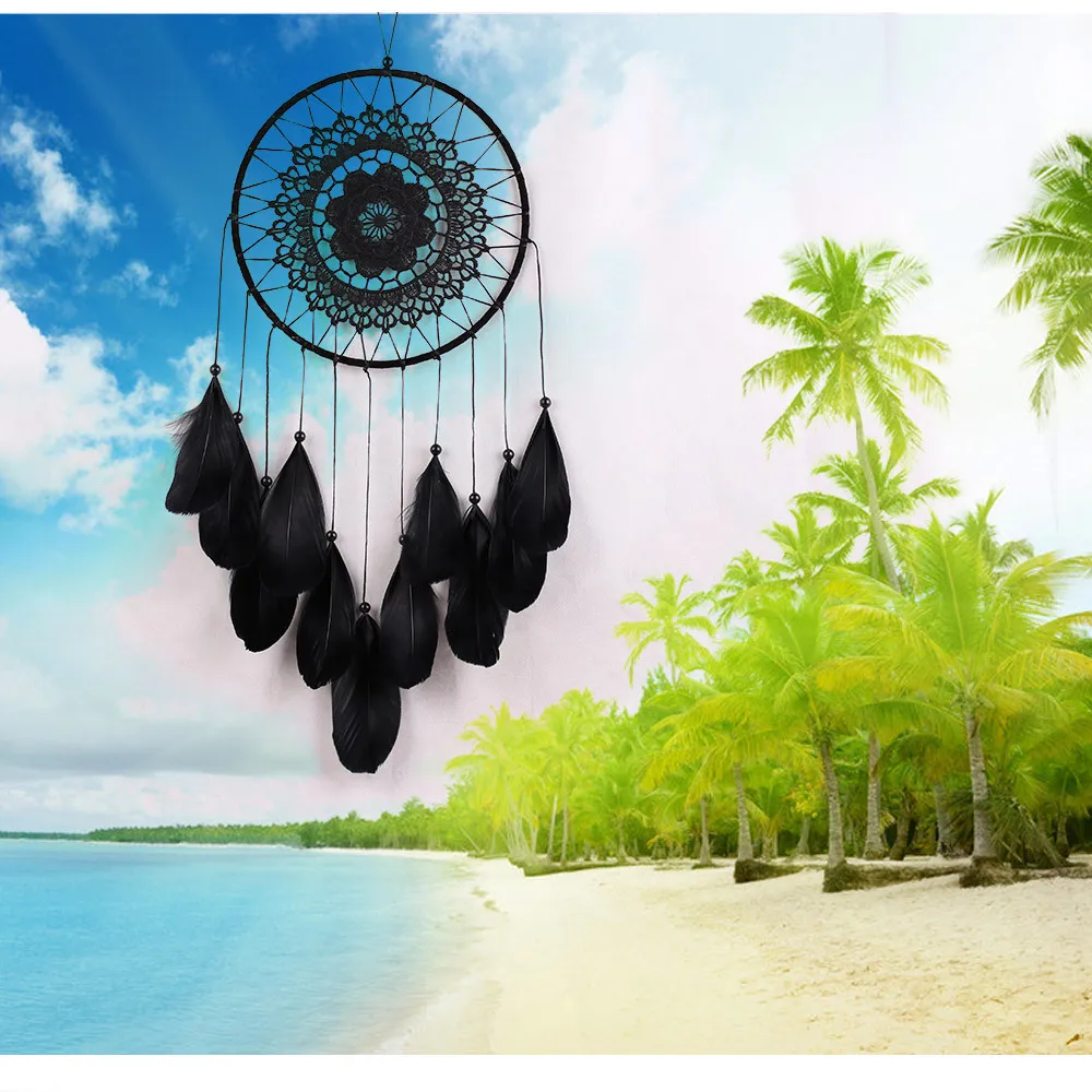 Красивый Ловец снов ручная работа с черными перьями Кружевная Сетка для детской машины украшение|dreamcatcher