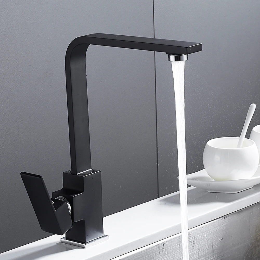 Modern Chrome Kitchen Faucet 360 Degree Rotation Water Filter Tap Water Faucets Brass Sink Tap Water Mixer Black Kitchen Fixture