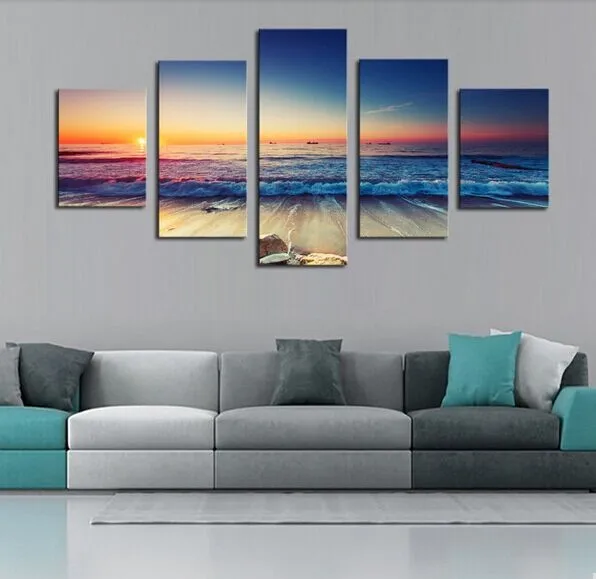 Фото 5 шт. картина на стену рассвет океан волны морской пейзаж HD печать Настенная для