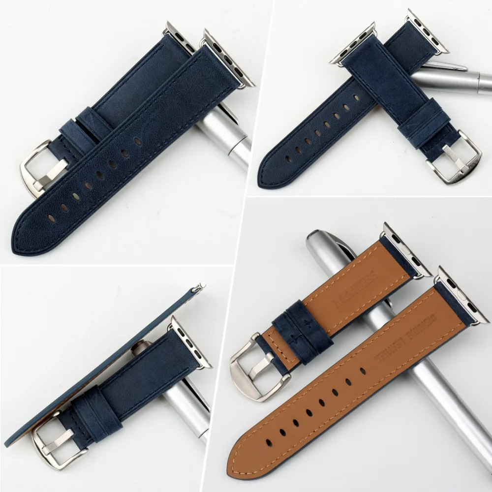 MAIKES аксессуары для часов из натуральной кожи для Apple Watch Band 44 мм 42 мм ремешок для часов аpple 40 мм 38 мм серия 4 3 2 1 браслеты