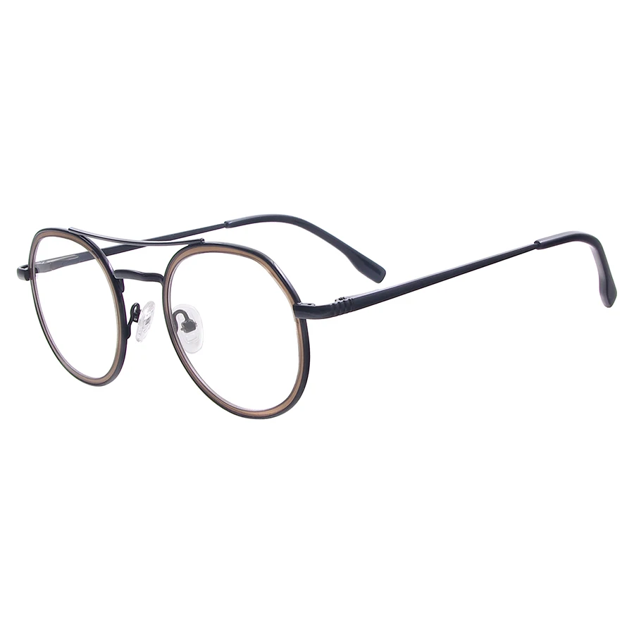 Men Women Round Vintage Eyeglasses Metal Full Rim Double Bridge Spectacles with Spring Hinge For Prescription Lenses - Цвет оправы: Черный