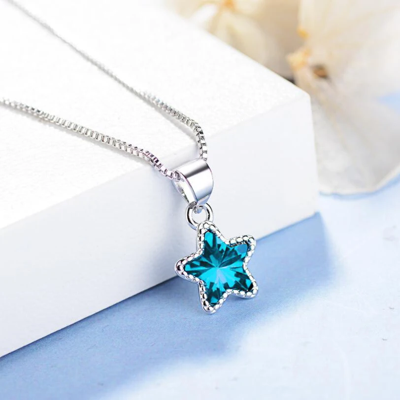 

New Fashion Blue Stone Pendants Five-pointed Star Elegant Crystal Rhinestone Necklaces Pendant For Women