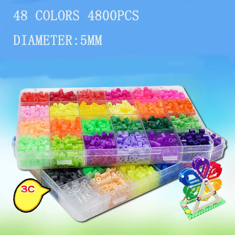 48 цветов бусины Hama 5 мм Perler 4800 шт. для рукоделия сделай сам блоки плавких