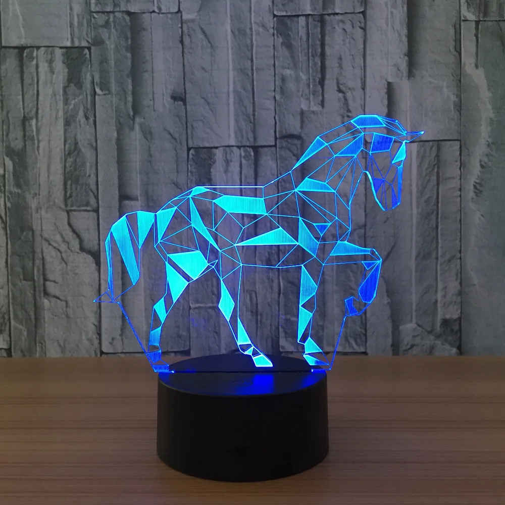 Светодиодная лампа в виде коня 7 цветов 3D ночник для детей сенсорный USB настольная