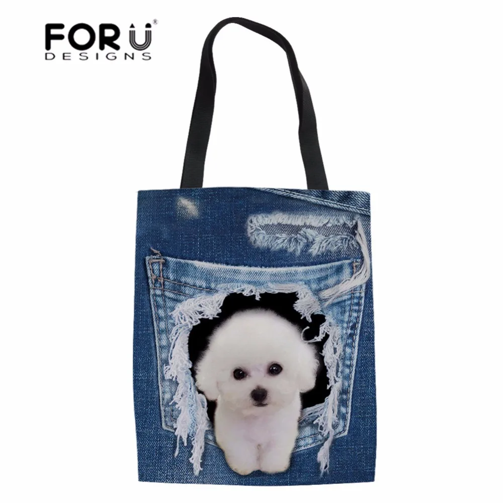 FORUDESIGNS/сумки для покупок 3D джинсы с животным принтом собаки кошки женская сумка
