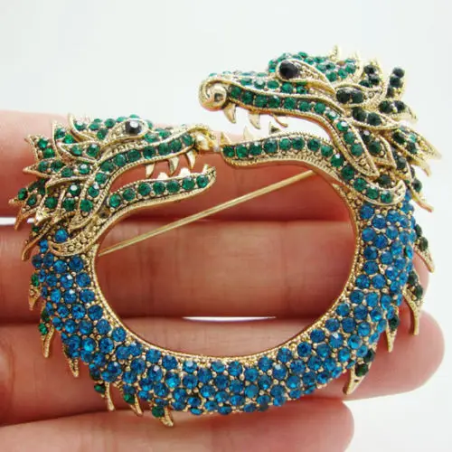 Двойной кран в стиле модерн Dragon Брошь булавка виде животного Blue Зеленый страз