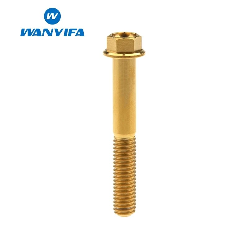 M8x55 Gold Wanyifa M8x15 20 25 30 35, 40 45 50 55 60 65 мм с коротким фланцем Головкой Винт С Титановым болтом для дисковые велосипедные тормозные цвета: золотистый, голубой цвет - Цвет: M8x55 Gold