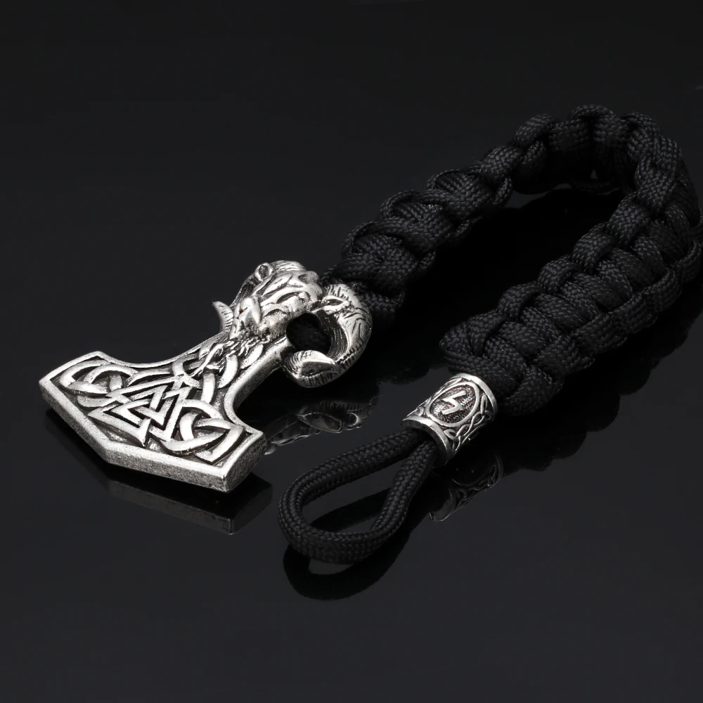 Браслет mjolnir с бусинами из овцы и руны викингов мужской Паракорд в подарок |