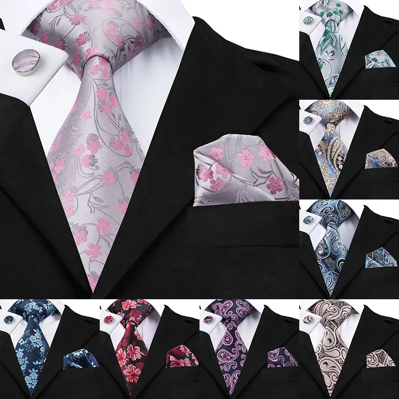 Red Ties Silk Wedding Neck Tie Checked Tie Clip Handky Cufflink Set Gift Box Tie for Business Suit Hi-Tie 150cm Wholesale C-704