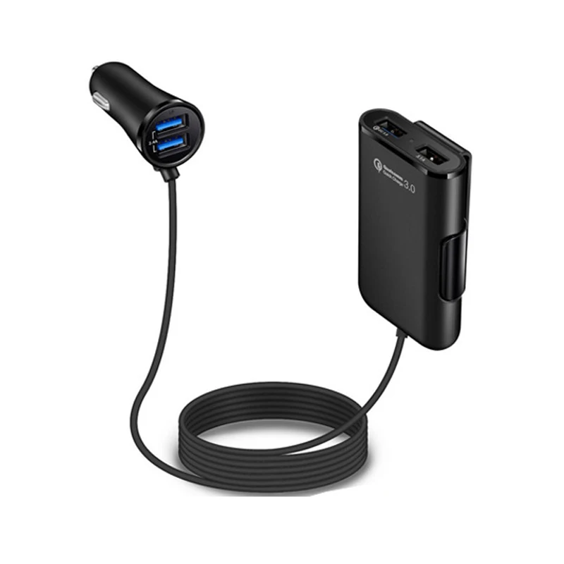 Yantu 4 порта QC3.0+ 2.4A+ 3,1 AUSB автомобильное зарядное устройство Универсальный USB Быстрый адаптер с 5.6ft удлинитель Кабель для MPV автомобильный телефон - Название цвета: Черный