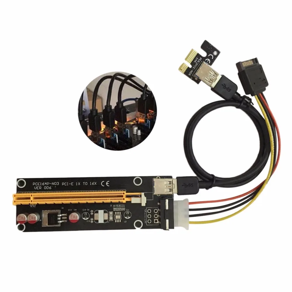 PCI-E PCI Express 1X до 16X Riser Card USB 3,0 кабель SATA до 4Pin IDE шнур питания Molex питание для BTC шахтерской машины