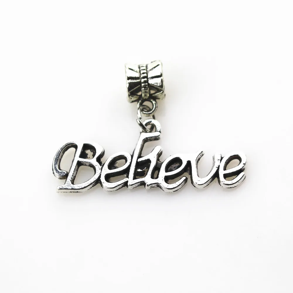

Hot selling 20pcs/lot believe charms big hole pendant beads charm fit nacklace bracelet diy jewelry dangle charms