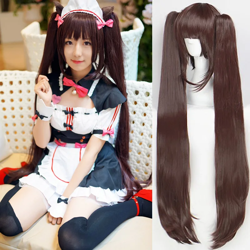 NEKOPARA Chocolat ванили Kawaii парик длинные хвостики коричневый длинный светильник