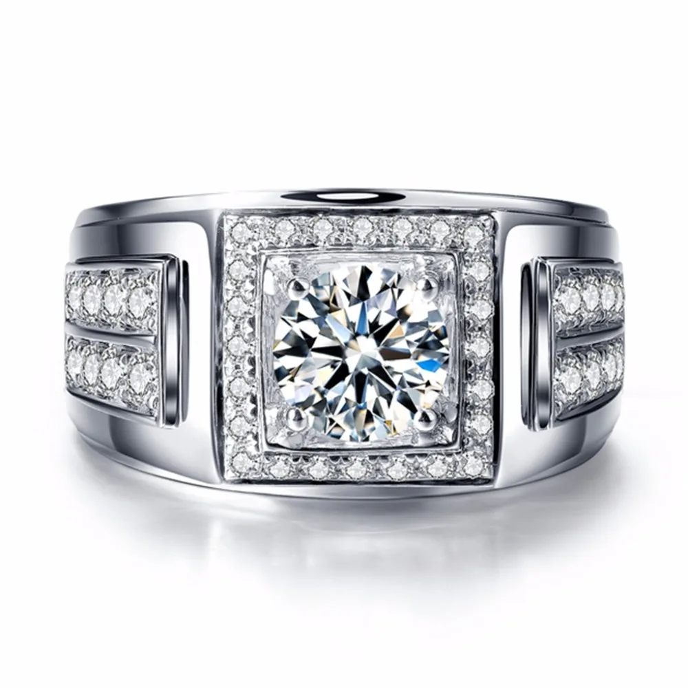 Кольцо Moissanite из белого золота 14 к, 1 карат, 6,5 мм, роскошное, Moissanite свадебное кольцо для мужчин
