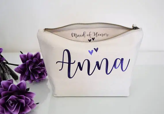 

custom wedding bridesmaid Make Up makeup comestic Canvas thank you Bags Gift for Bridal Party Bags toiletry zipper pouches