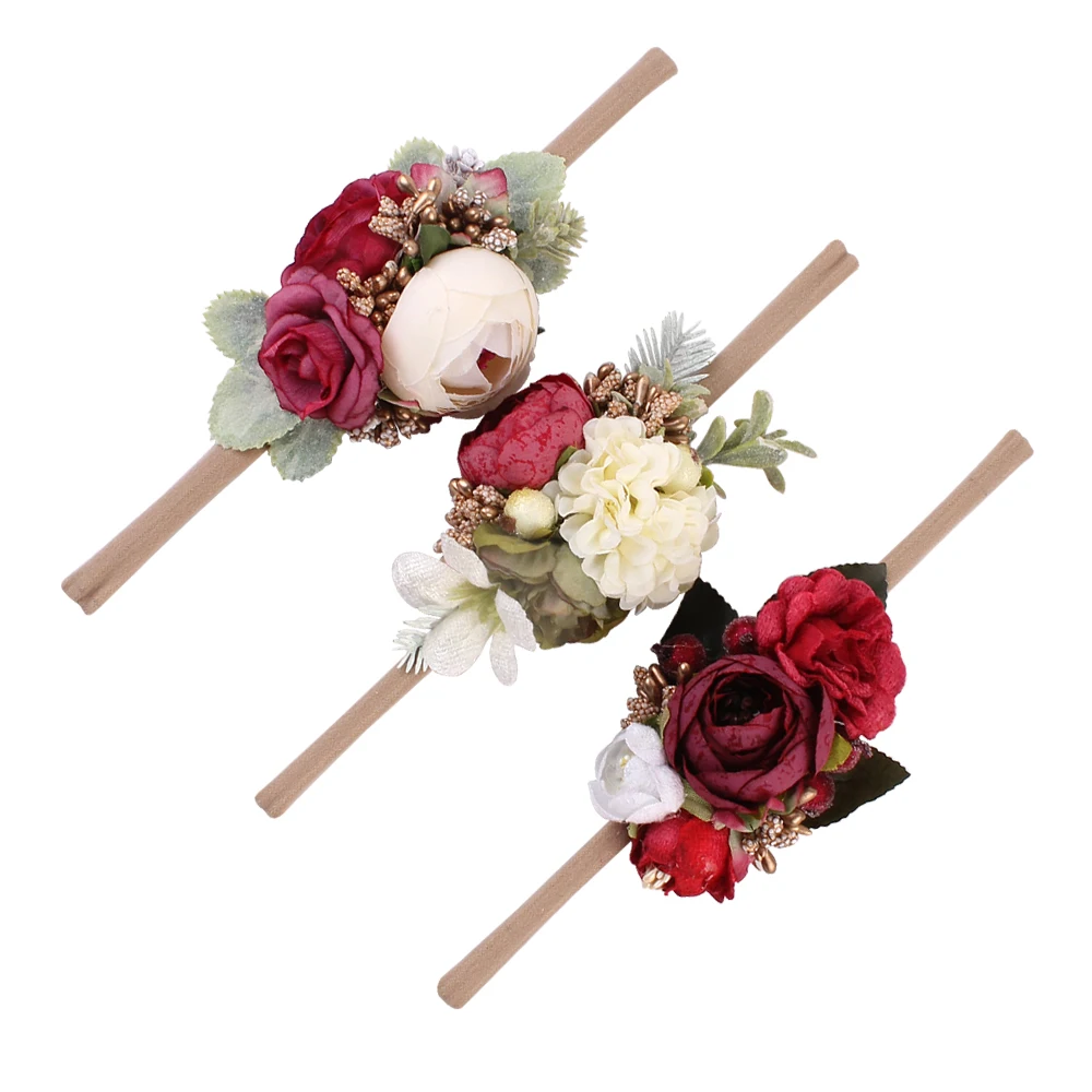 Красивая повязка на голову с бантом 3 шт. цветами для маленьких девочек