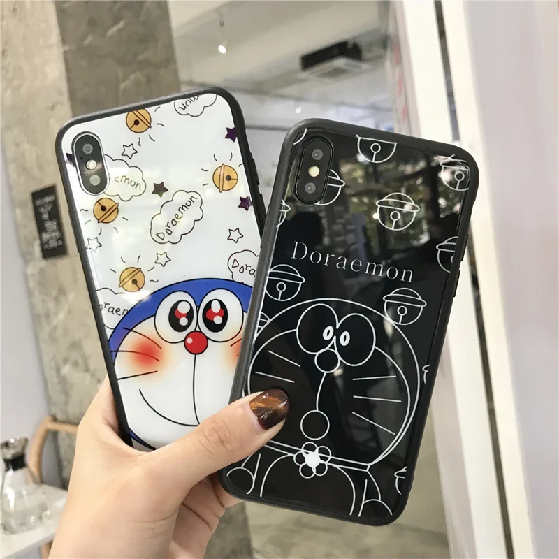 Чехол из закаленного стекла для iPhone 6/7/8 Plus jingle cat чехол телефона X/XR/Xs Max Doraemon