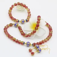 elegant women jewelry set 10 style 8mm natural stone chalcedony jades fashion round beads necklace bracelet earrings b2676