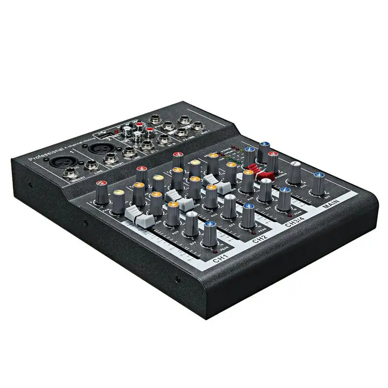 LEORY Мини Портативный 4 канала Профессиональный DJ аудио караоке микшерный пульт с USB 48 в мощный металлический цифровой DJ микшер звука