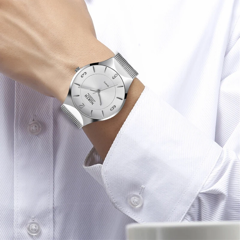 Мужские часы NORTH модные деловые мужские повседневные водонепроницаемые