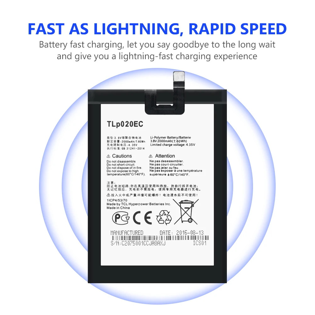 Аккумулятор TLp020EC для Alcatel One Touch литий-полимерный Мобильный телефон всплывающее