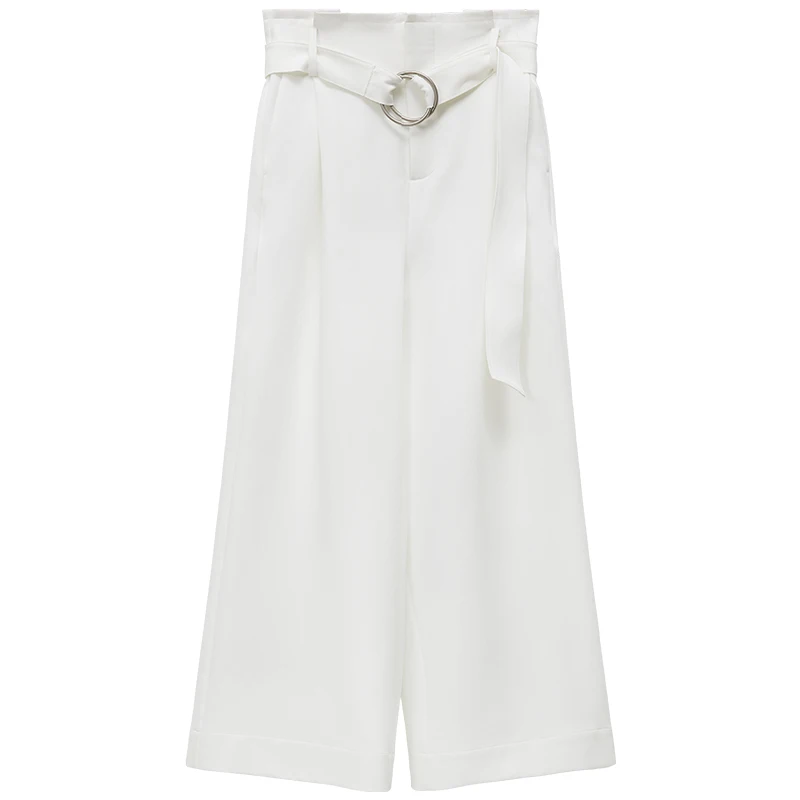 FANSILANEN 2019 Fashion New Arrival Summer/Spring Women Loose Work Office Laddy Waist Wide Leg Solid White Z82485 | Женская одежда