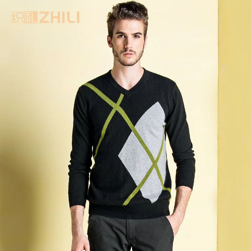 

High Quality Men's V-Neck Cashmere Sweater 2017 Fashion Winter Soft Warm Solid color Full sleeve Kintted Pullovers