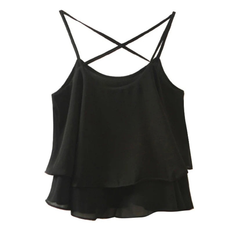 2018 новый летний стиль женский чистый цвет ремень висит пустой двухслойный шифон