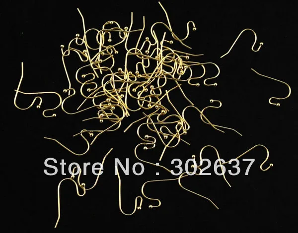 Бесплатная доставка 400 шт Золотой Цвет пластина шарик ушные крючки Серьги